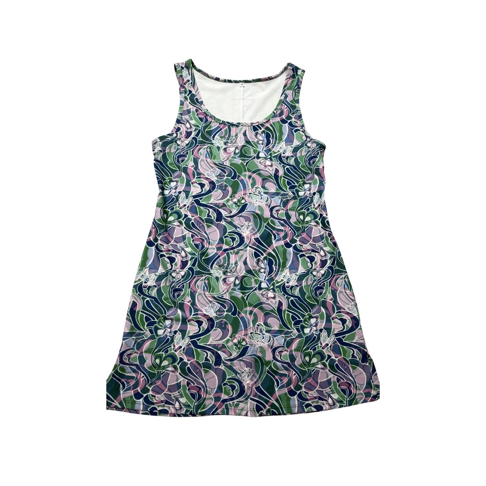 Nuu Muu Tank Dress Womens M Multicolor Floral Butterfly Jersey Travel Pockets